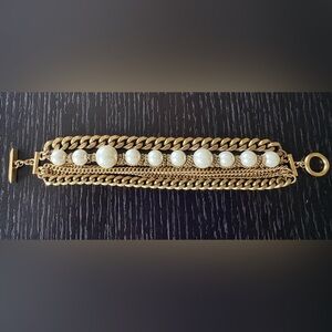 Givenchy vintage multi-strand, gold tone, faux pearl bracelet with COA